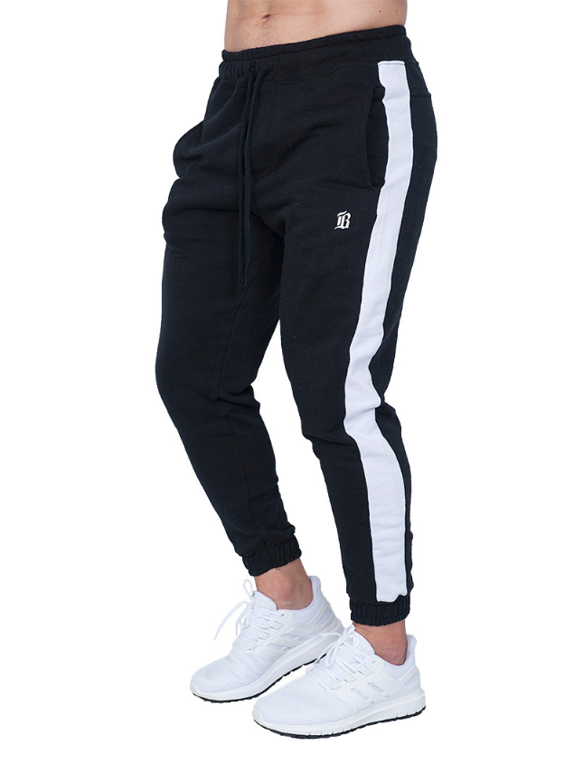 Calça Moletom Slim Masculina Jogger Preta com Faixa Lateral Branca - Main Image