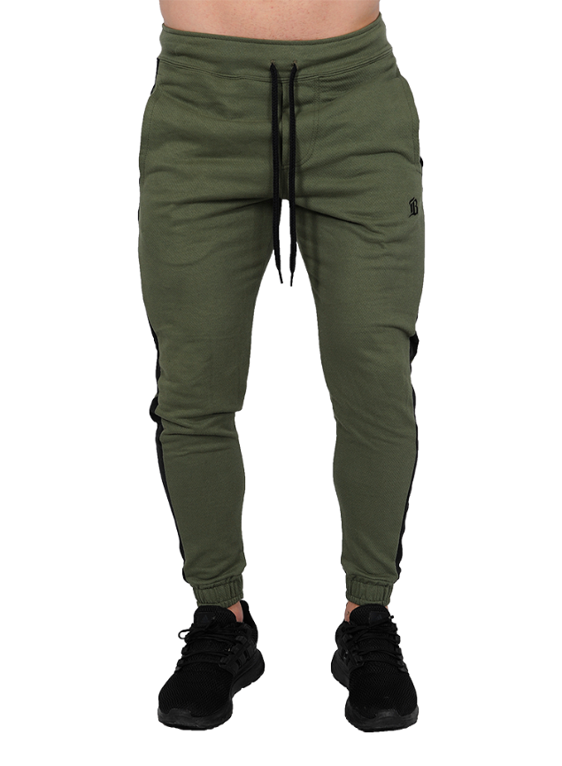 Calça Moletom Slim Masculina Jogger Verde com Faixa Lateral Preta