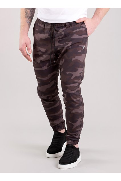 Calça Tactel Jogger Masculina Elast Fit Camuflada Preto com Chumbo