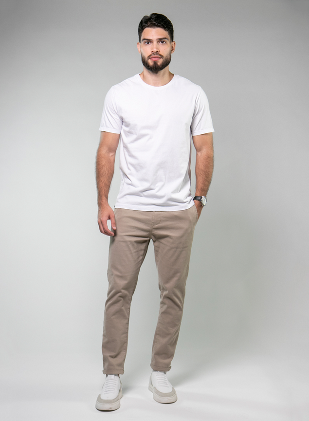 Traje Esporte CalÃ§a Caqui Camisa Branca Calça Sarja Caqui