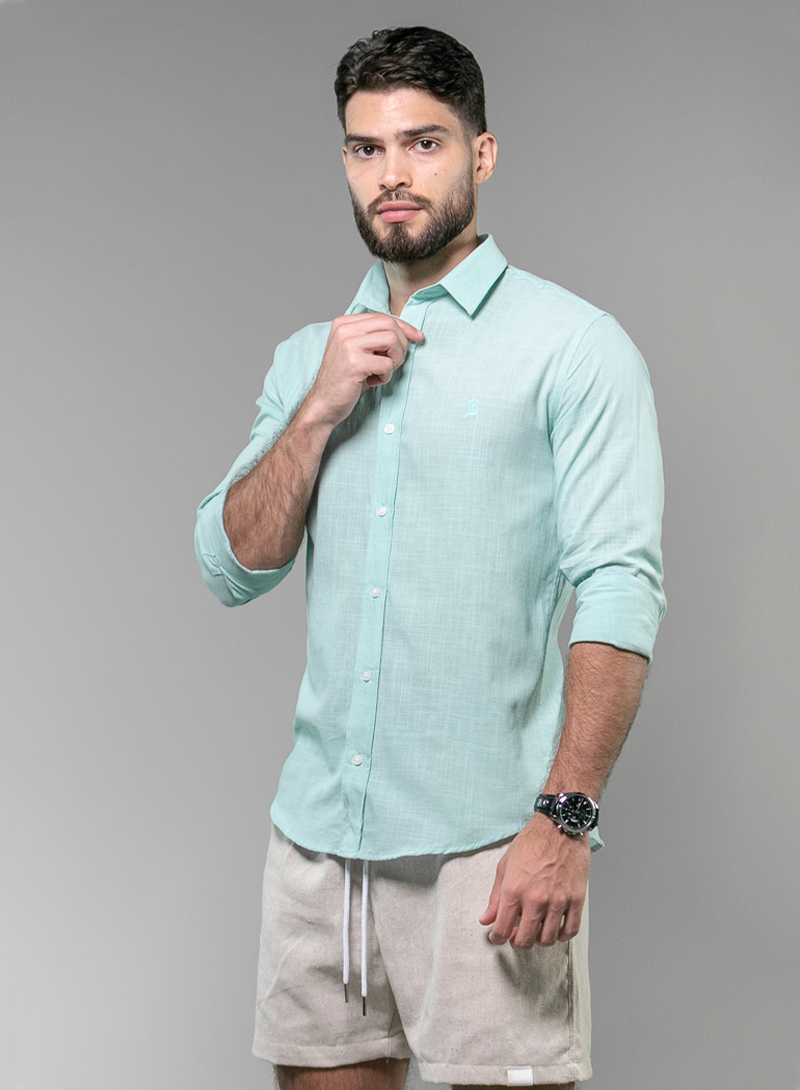 Camisa Casual Masculina Verde Água Blühen Estilo e Conforto no
