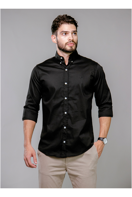 Longa Preta Camisas Slim Masculinas Camisa Slim Camisa Social