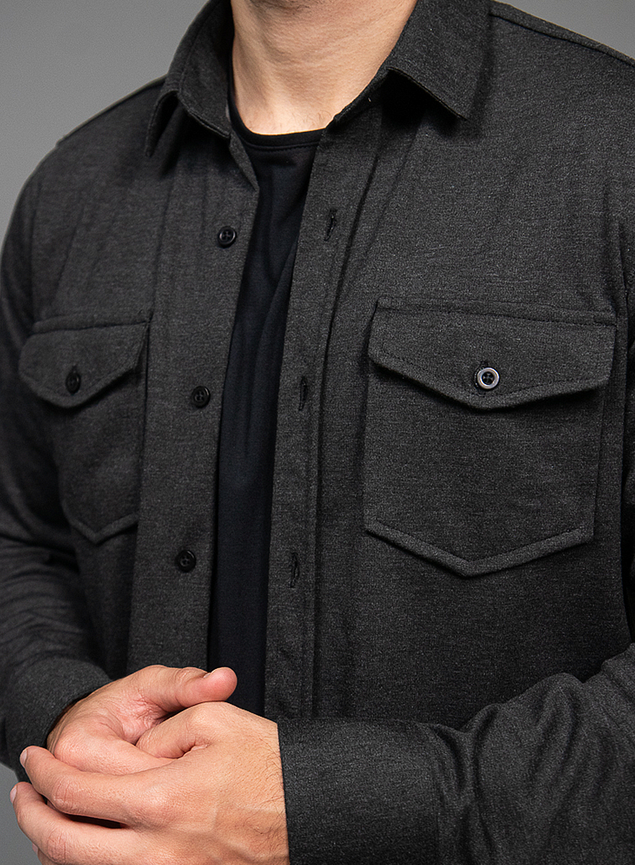 Camisa Cargo Masculina Overshirt de Malha Ponto Roma Grafite