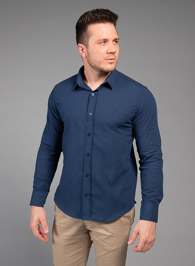 Camisa Social Casual Manga Longa Marinho Masculina - Leeds