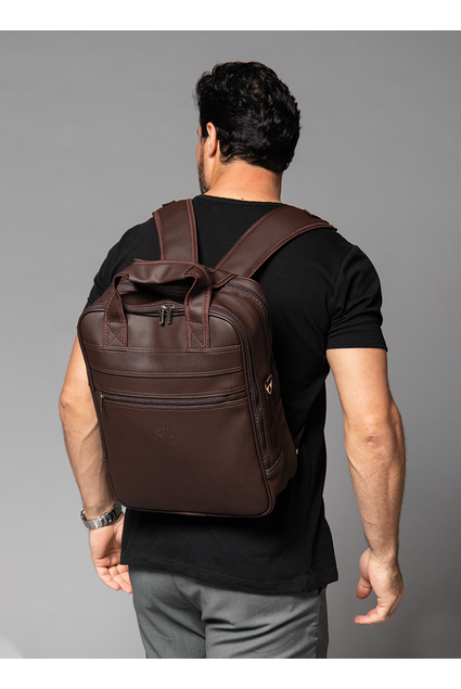 Mochila Masculina de Couro Preto 3 em 1 Crawford