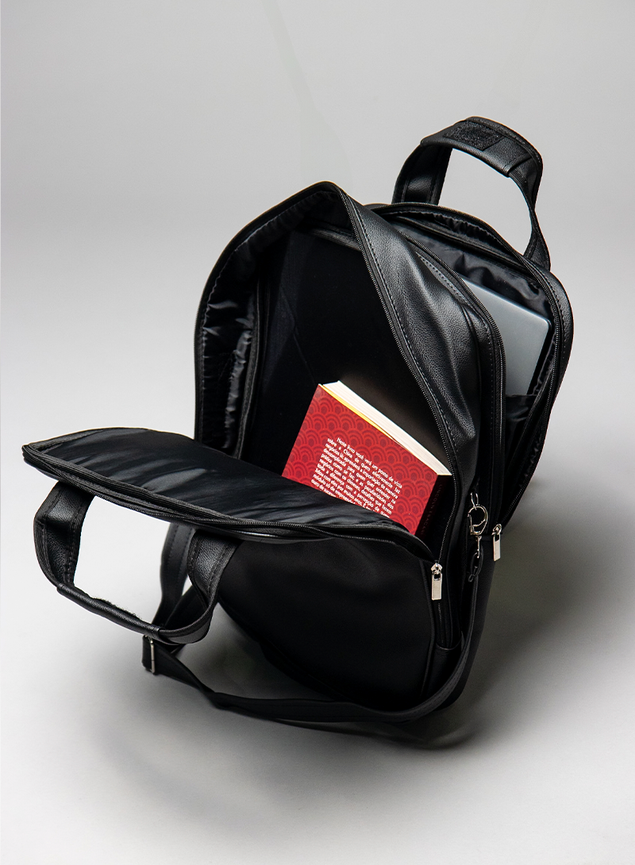 Mochila Masculina de Couro Preto 3 em 1 Crawford