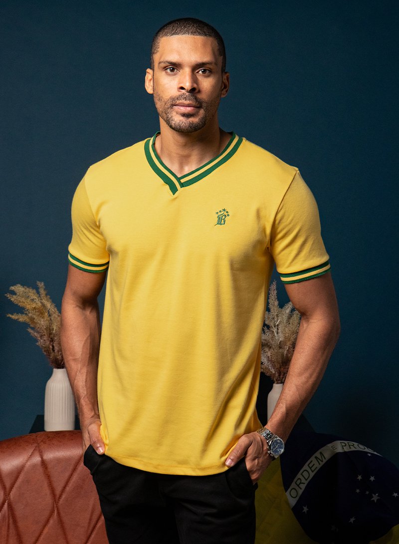 01 camiseta masculina gola v brasil copa do mundo 2026 amarela bluhen