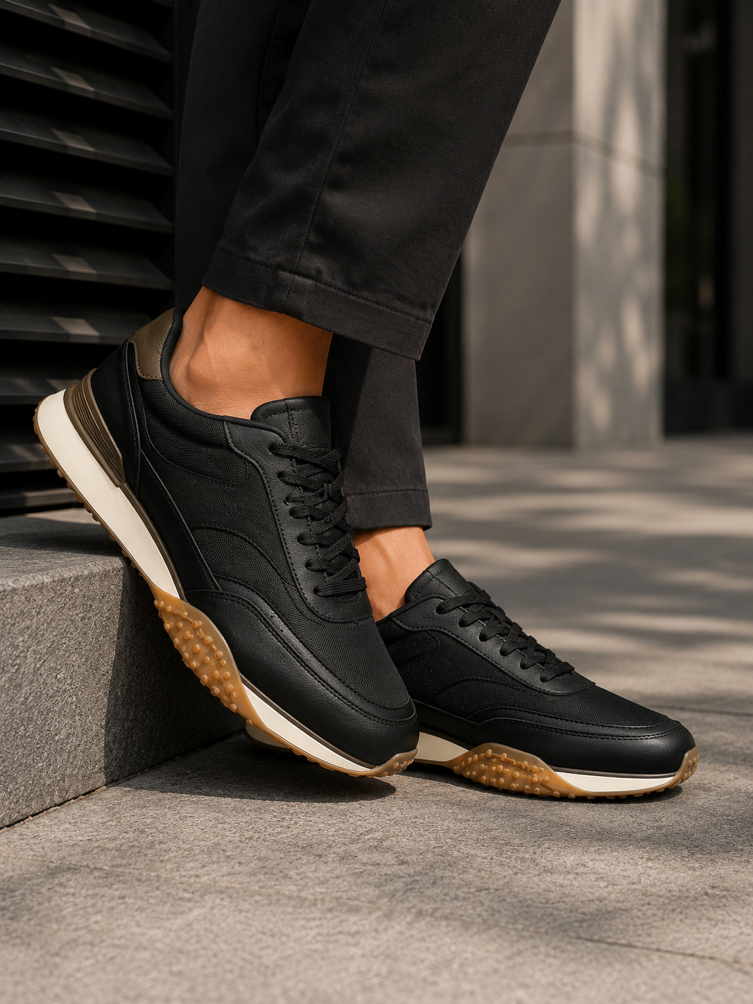 tenis masculino casual sintetico branco com cinza solado marrom conforto 3