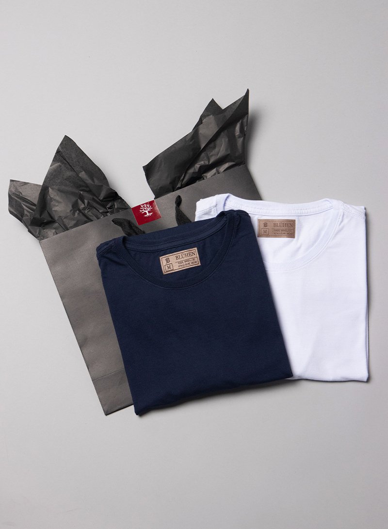 kit presente masculino camiseta branca azul marinho basica tradicional