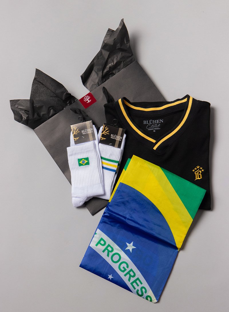camiseta gola v brasil collection copa bandeira meia kit presente masculino bluhen aniversario namorado
