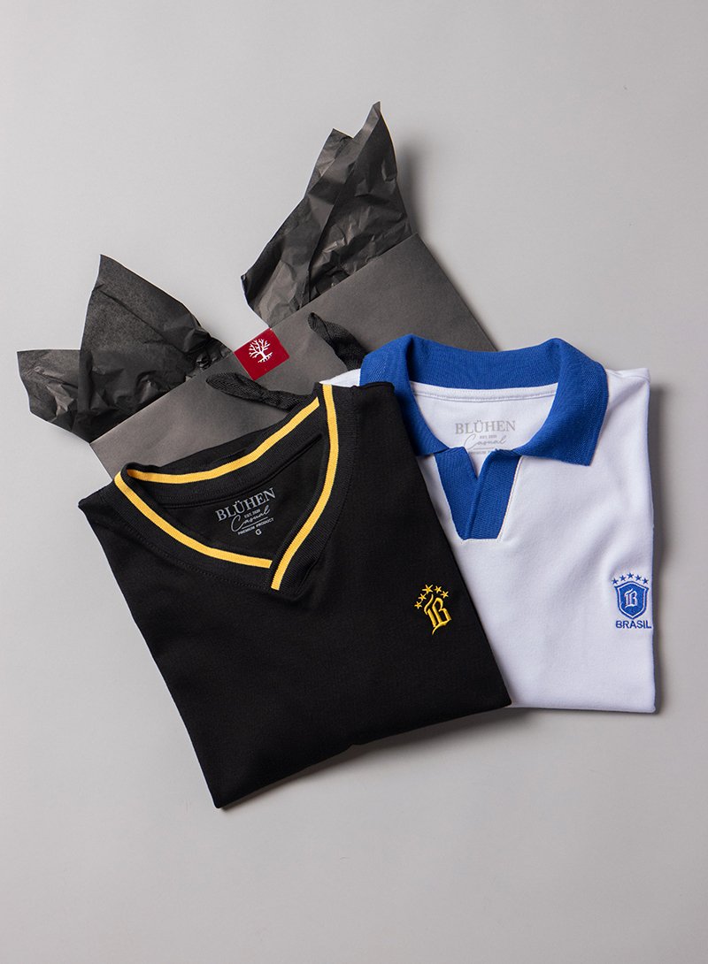 kit presente masculino marido namorado aniversario brasil collection torcedor bluhen camiseta branca preta copa