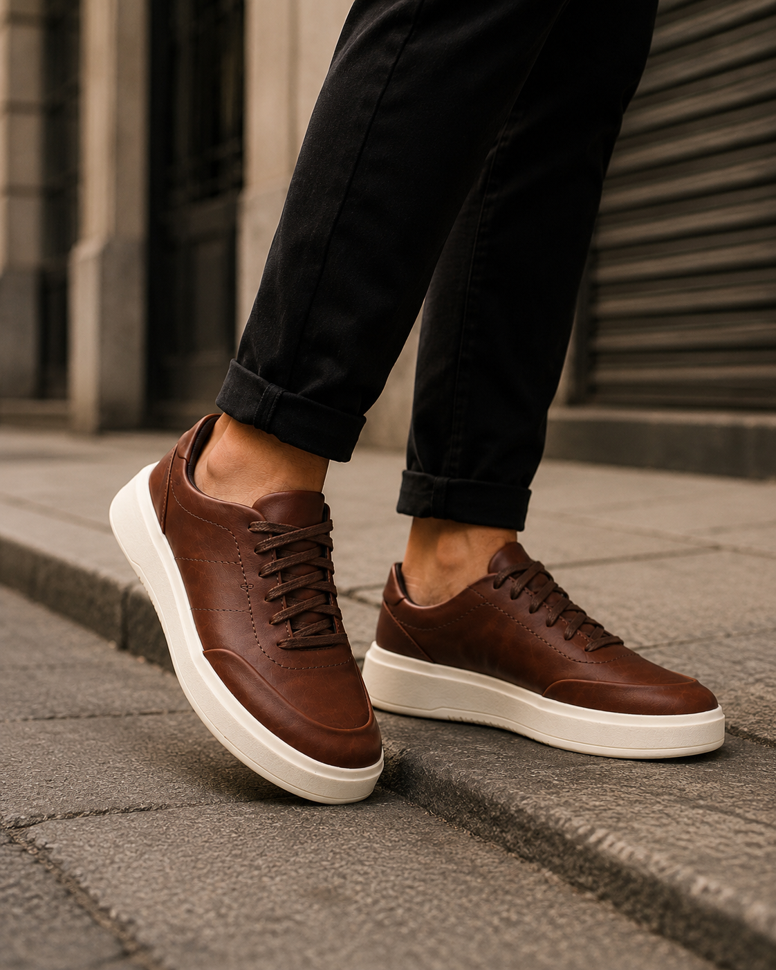 tenis casual masculino caramelo marrom prime bluhen couro solado tr