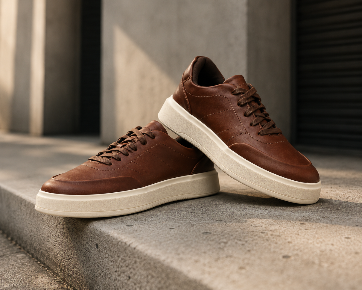 tenis casual masculino caramelo marrom prime bluhen couro solado tr 2