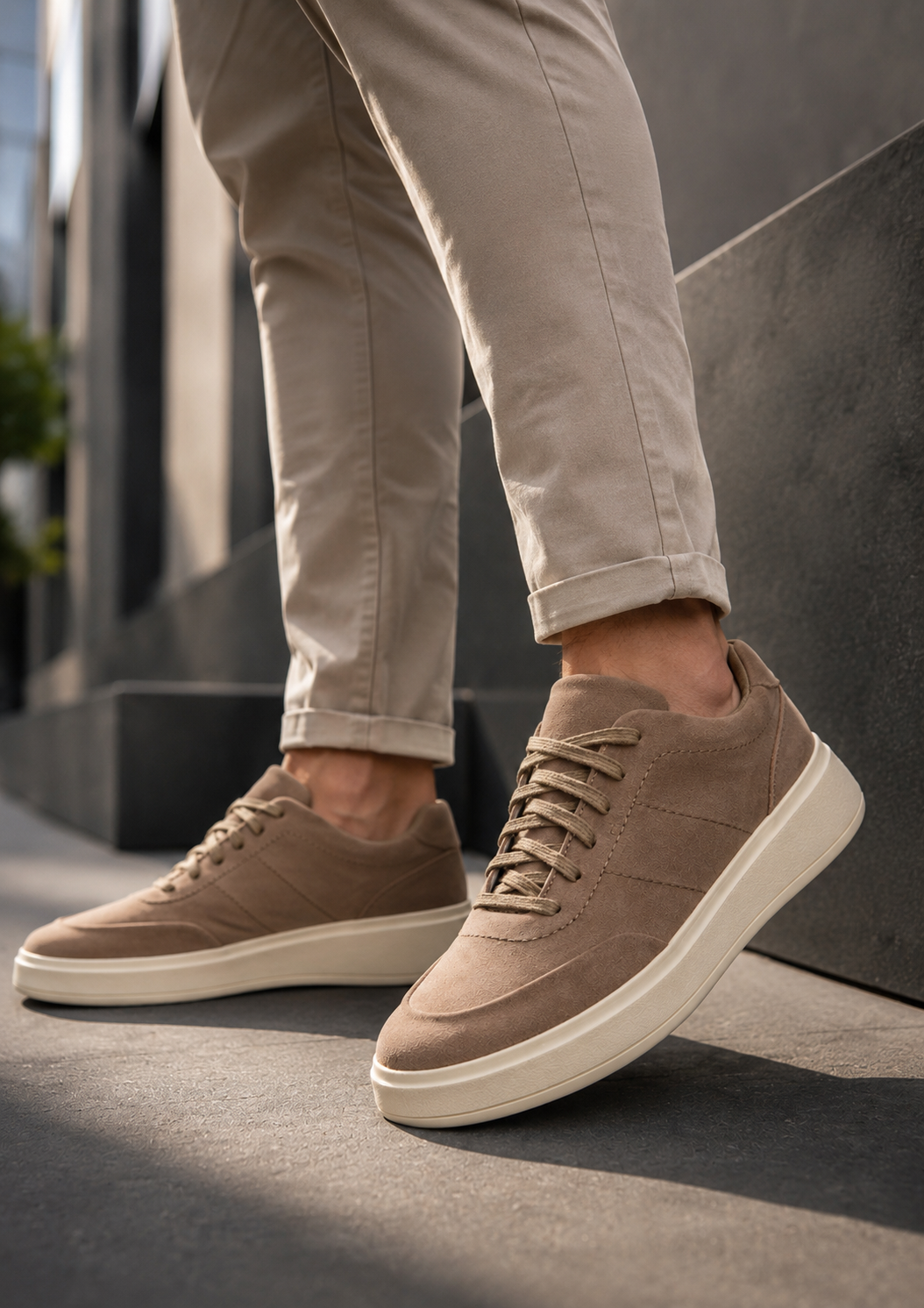 tenis casual masculino de couro bege prime bluhen solado tr 6 1